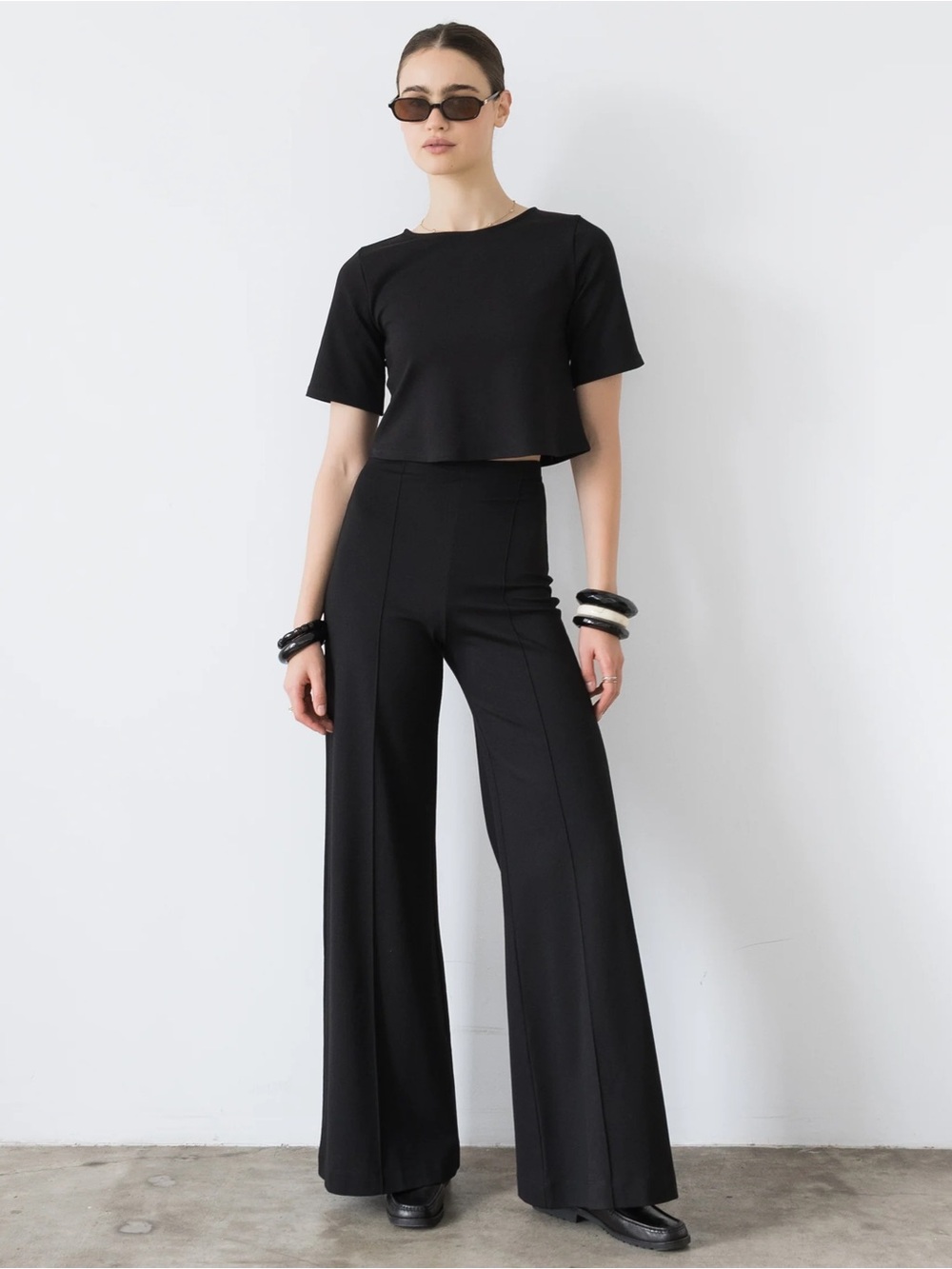 Ripley Rader BLACK PONTE KNIT LONG WIDE LEG PANT NWT